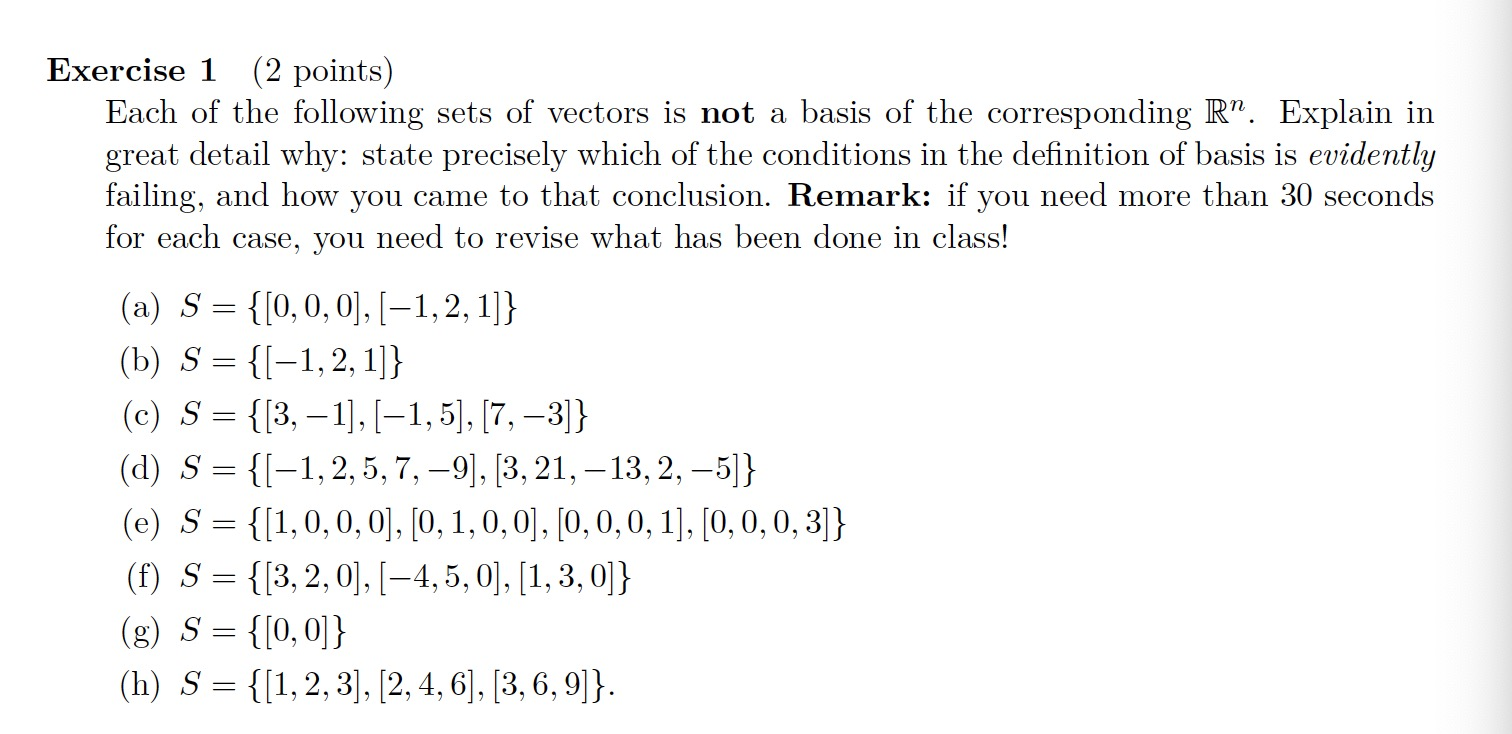 Solved Exercise 1 (2 points) Each of the following sets of | Chegg.com