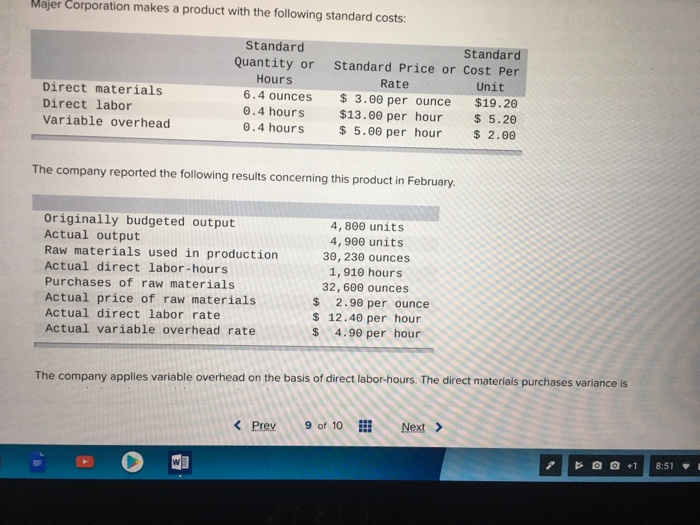 Solved Majer Corporation makes a product with the following