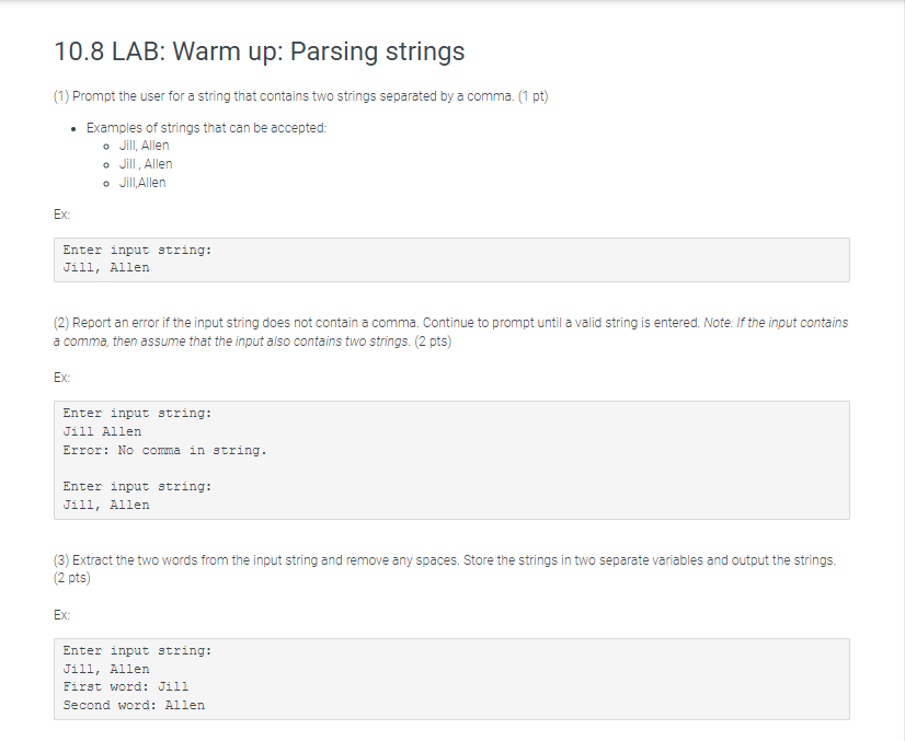 Solved (1) Prompt the user for a string that contains two | Chegg.com