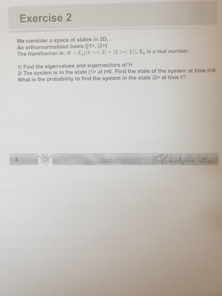 Solved Exercise 2 We consider a space of states in 2D, An | Chegg.com