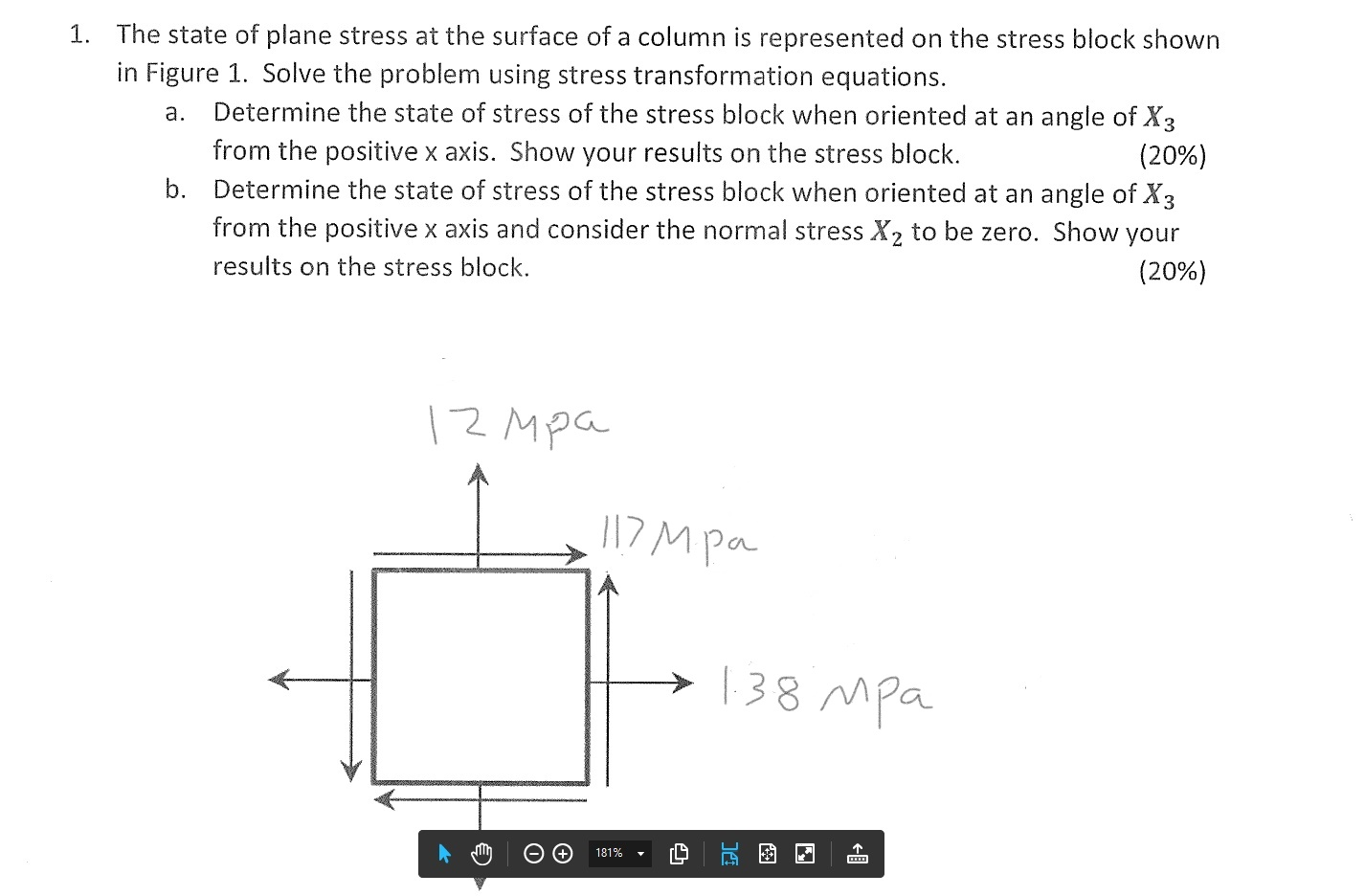 Solved 1. The state of plane stress at the surface of a | Chegg.com