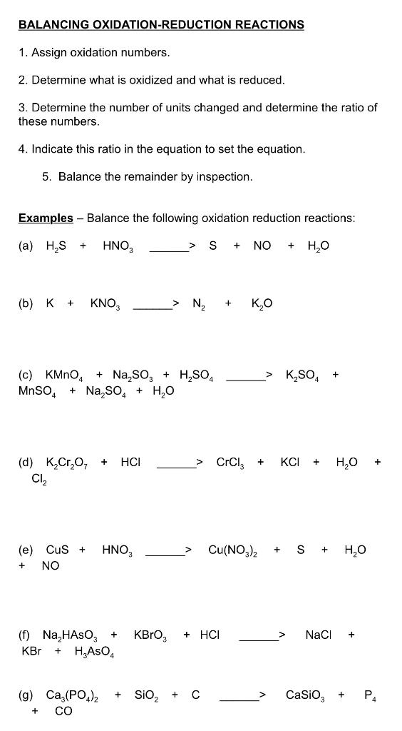 Solved BALANCING OXIDATION-REDUCTION REACTIONS 1. Assign | Chegg.com