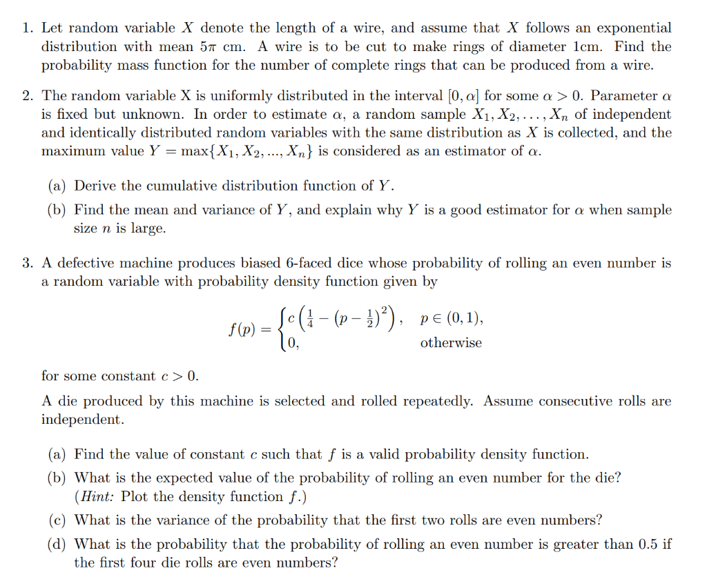 Solved 1. Let random variable X denote the length of a wire, | Chegg.com