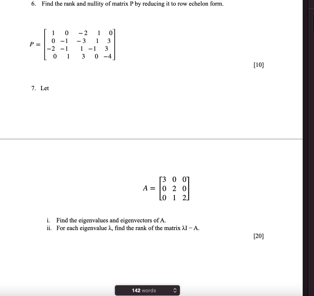 Solved 6. Find the rank and nullity of matrix P by reducing | Chegg.com