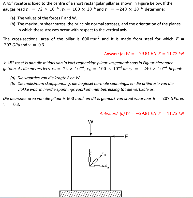 Solved A 45∘ rosette is fixed to the centre of a short | Chegg.com