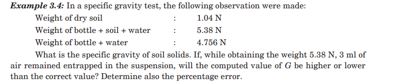 Solved Example 3.4: In a specific gravity test, the | Chegg.com