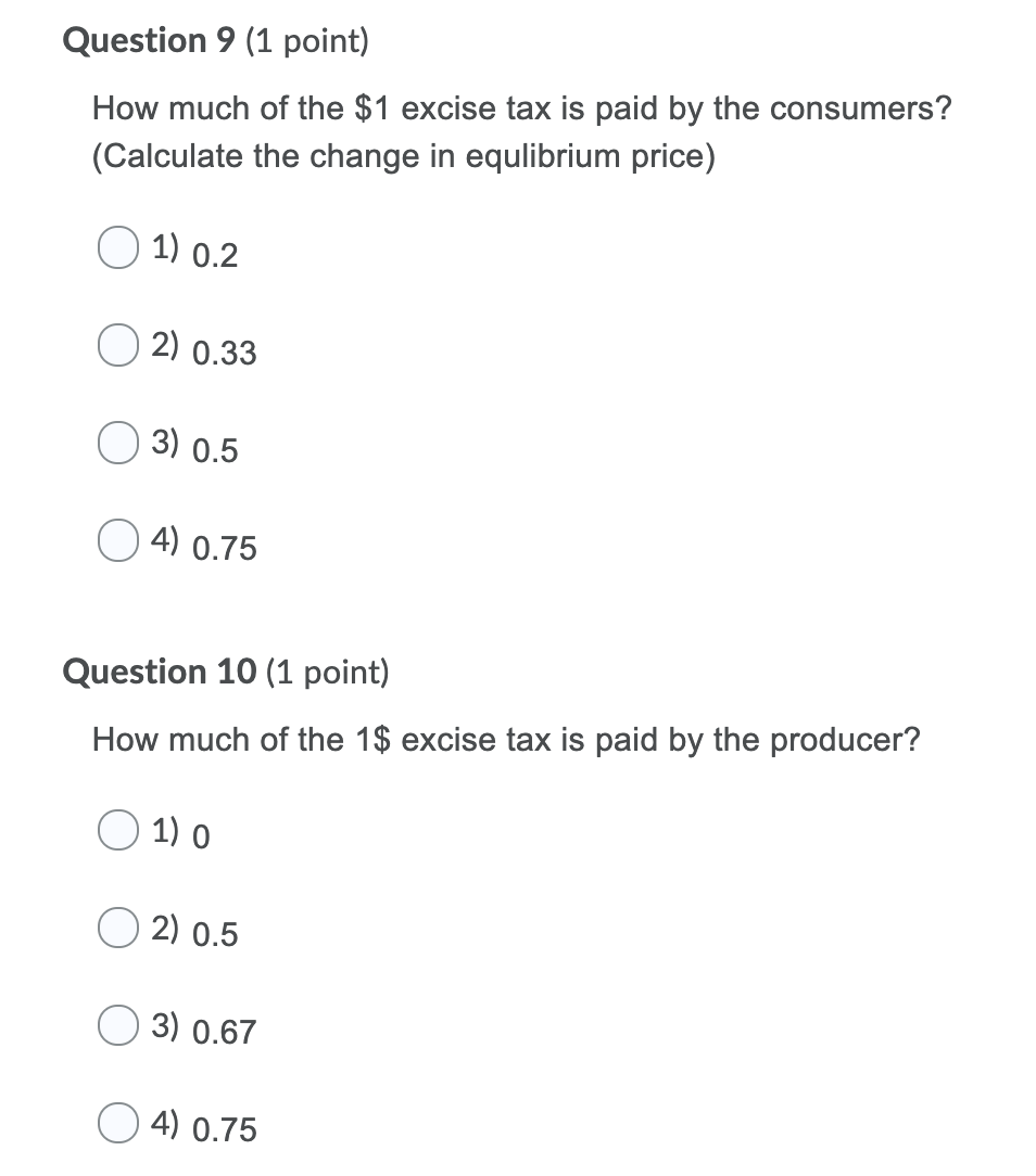 Solved Question 1 (1 point) Given the following demand and | Chegg.com