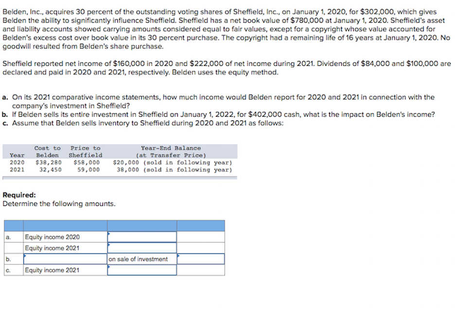 Solved Belden, Inc., acquires 30 percent of the outstanding | Chegg.com