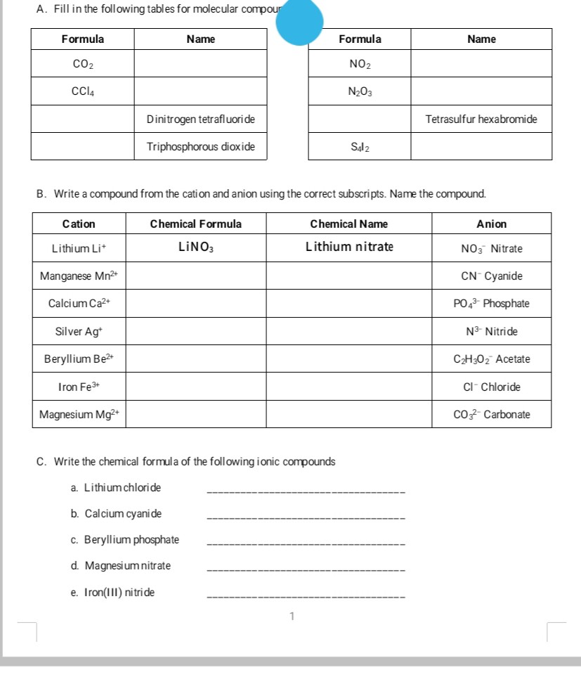 Solved E. Complete the following table. Formula of sodium | Chegg.com