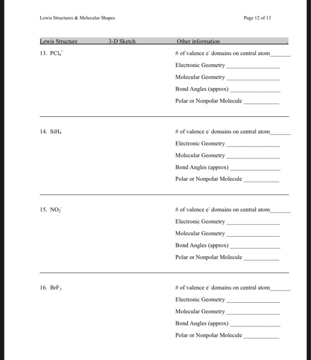 Lewis Structures& Molecular Shapes Page 12 of 13 | Chegg.com