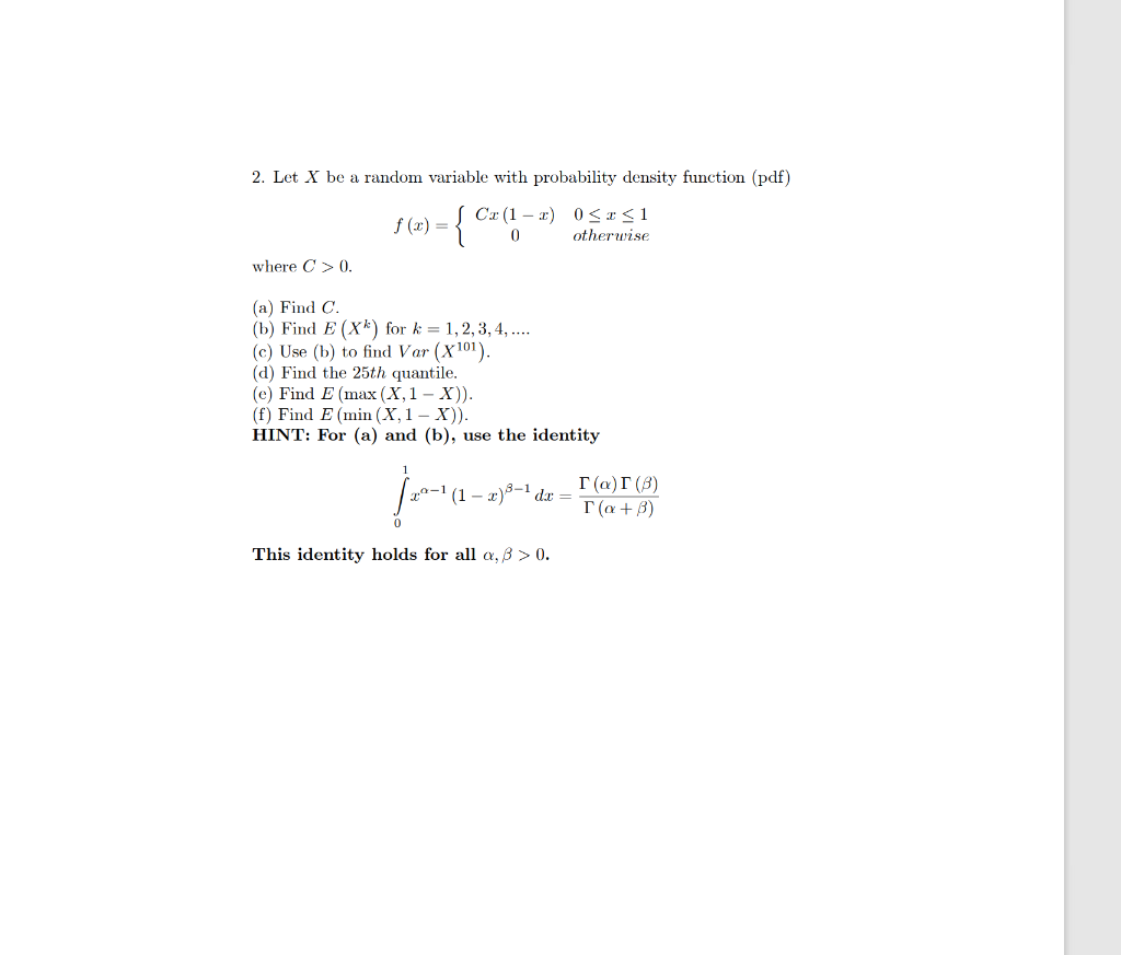 Solved 2. Let X be a random variable with probability | Chegg.com