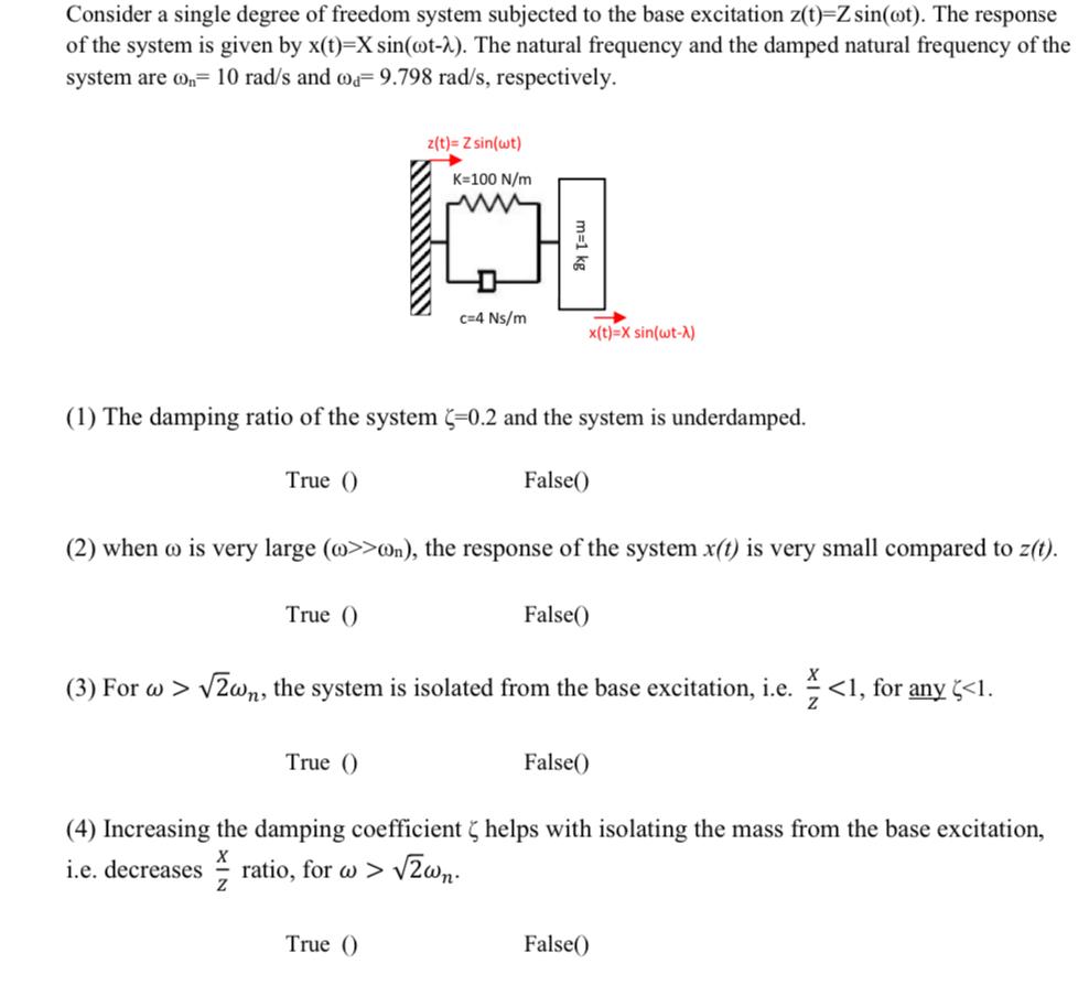 Solved Consider A Single Degree Of Freedom System Subjected Chegg Com