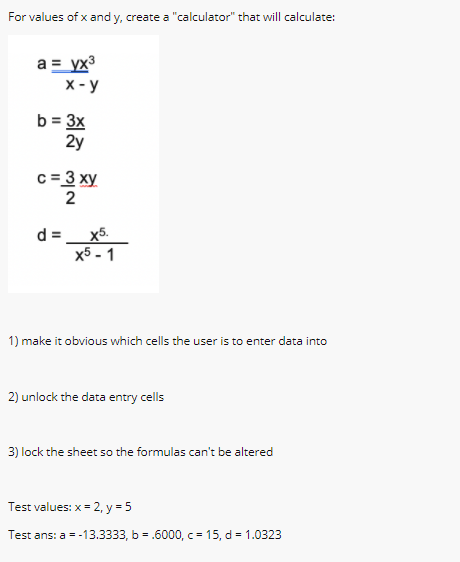 Solved For values of x and y create a
