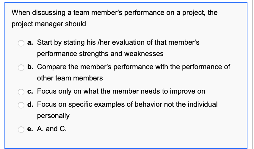 Solved When Discussing A Team Member S Performance On A P Chegg Com