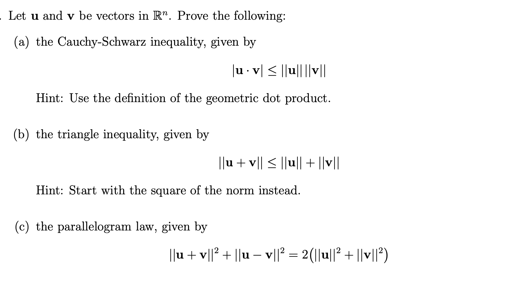 Solved Let U And V Be Vectors In Rn. Prove The Following: | Chegg.com