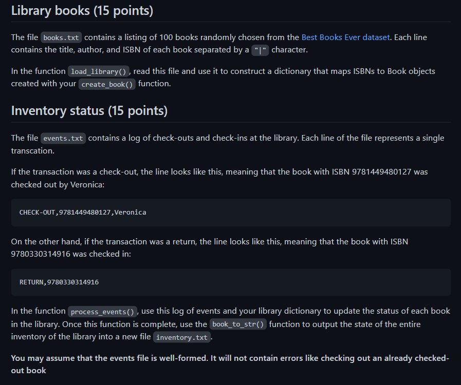 Library books ( 15 points)
The file books.txt contains a listing of 100 books randomly chosen from the Best Books Ever datase