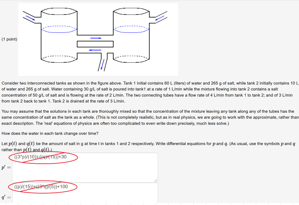 Solved (1 Point) Consider Two Interconnected Tanks As Shown | Chegg.com