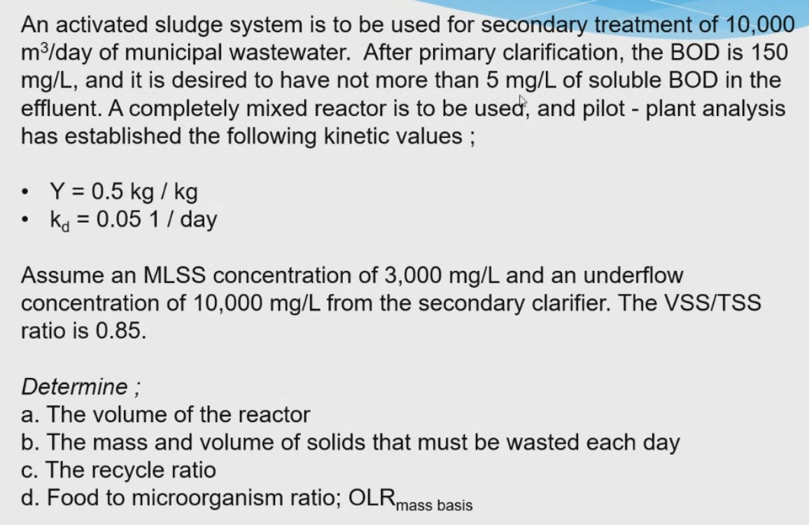 solved-an-activated-sludge-system-is-to-be-used-for-chegg