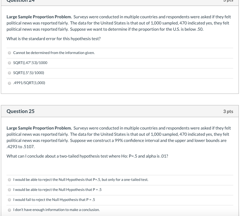 Solved QuesLIUII 24 JPS Large Sample Proportion Problem. | Chegg.com