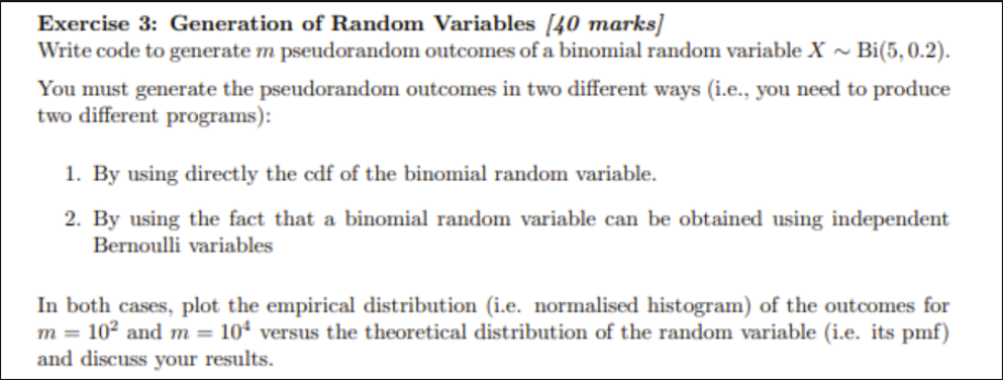 Solved Exercise 3: Generation of Random Variables [40 marks] | Chegg.com