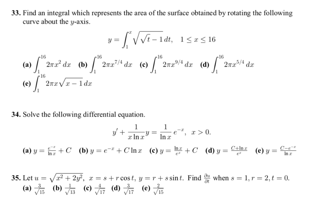 Solved 33. Find an integral which represents the area of the | Chegg.com