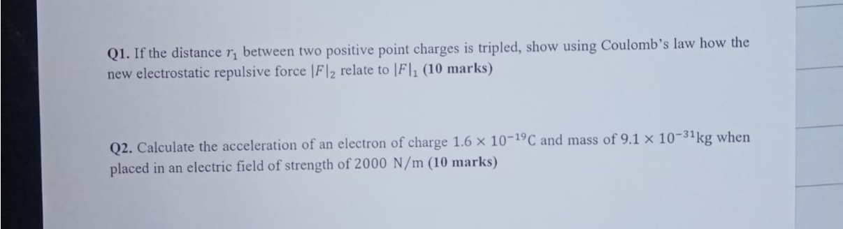 Solved Q1. If the distance r1 between two positive point | Chegg.com