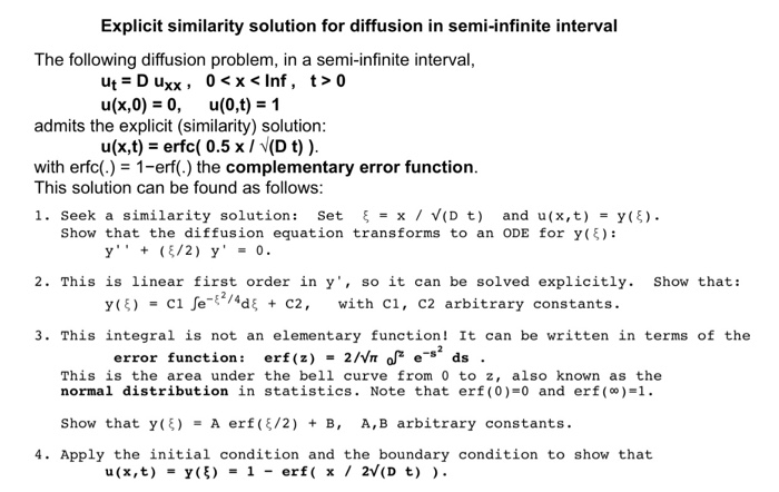 Solved Explicit similarity solution for diffusion in | Chegg.com