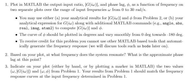 1. Plot in MATLAB the output-input ratio, (Giw), and | Chegg.com