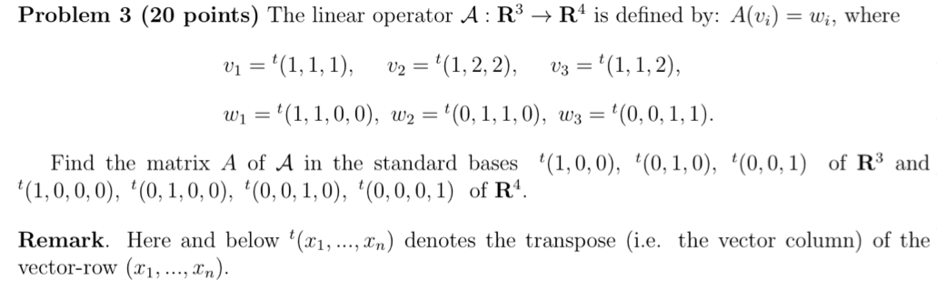 Solved Problem 3 20 Points The Linear Operator A R3 R4