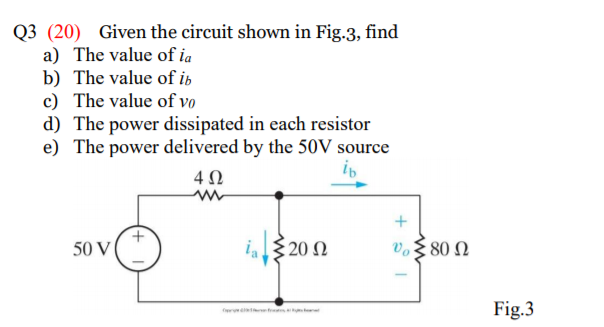 Solved Q3 (20) Given the circuit shown in Fig.3, find a) The | Chegg.com
