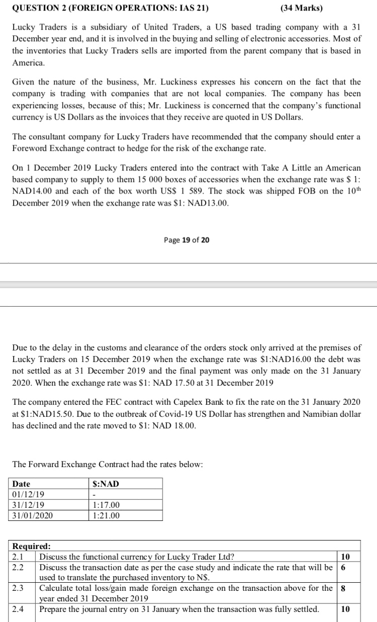 Solved Question 2 Foreign Operations Ias 21 34 Marks Chegg Com