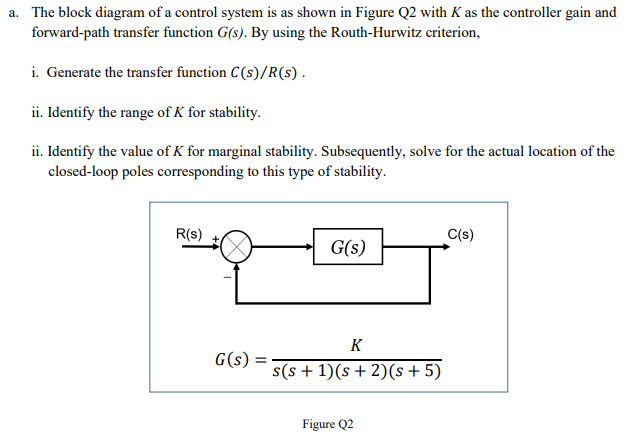 Solved a. The block diagram of a control system is as shown | Chegg.com