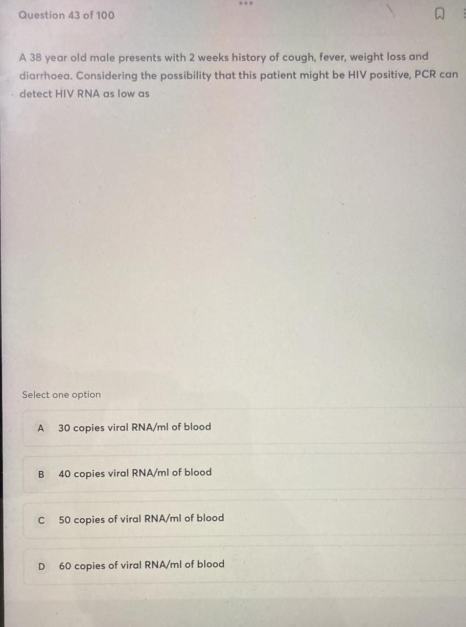 Solved Question 43 of 100 a A 38 year old male presents with | Chegg.com