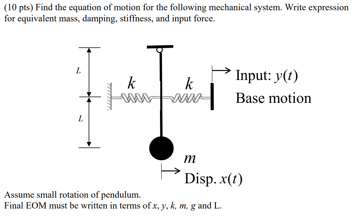 Solved (10 pts) Find the equation of motion for the | Chegg.com