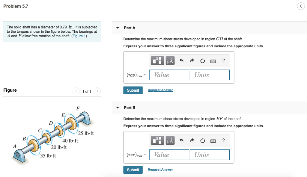 Solved Problem 5.7 The solid shaft has a diameter of 0.79 | Chegg.com
