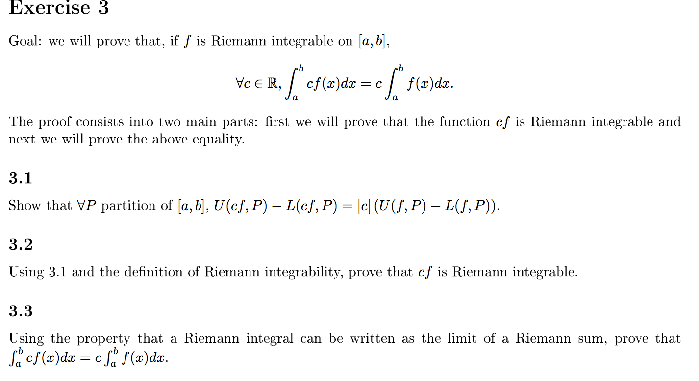 Solved Exercise 3 Goal We Will Prove That If F Is Riema Chegg Com