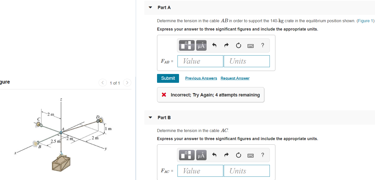 Solved Part A Determine the tension in the cable AB in order | Chegg.com