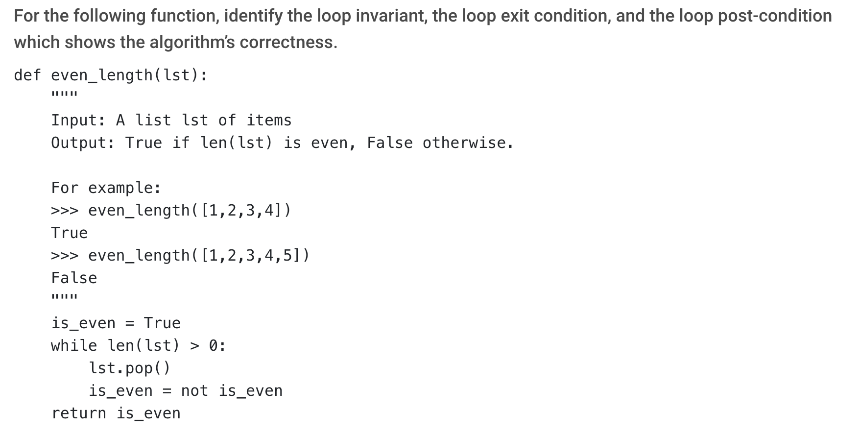Solved For the following function, identify the loop | Chegg.com