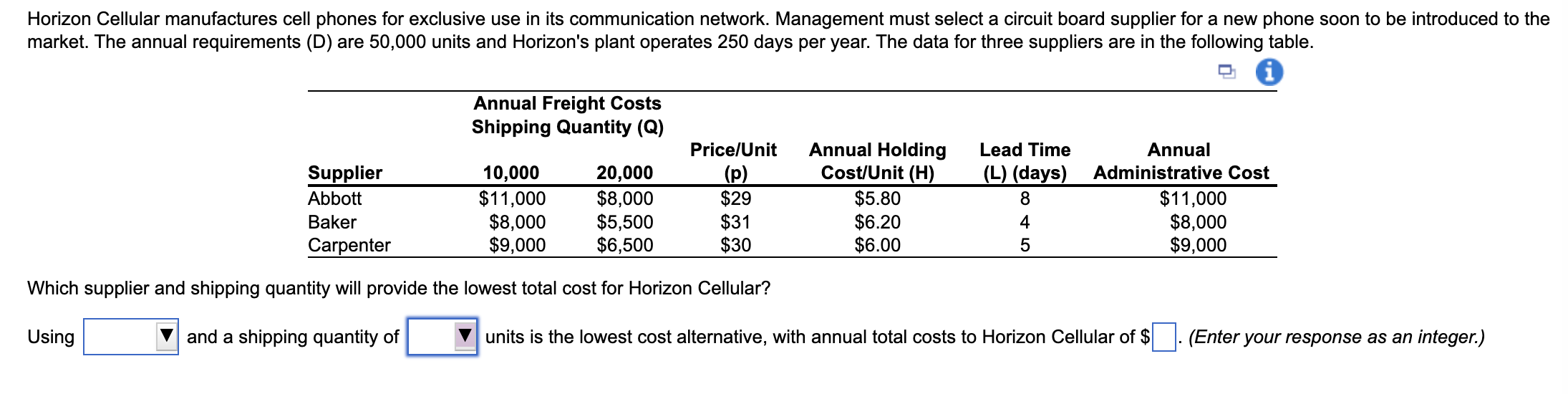 Solved Horizon Cellular manufactures cell phones for | Chegg.com