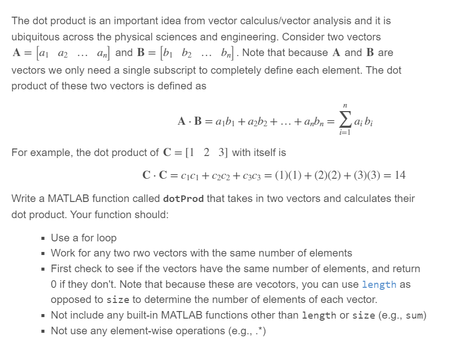 Solved The Dot Product Is An Important Idea From Vector | Chegg.com