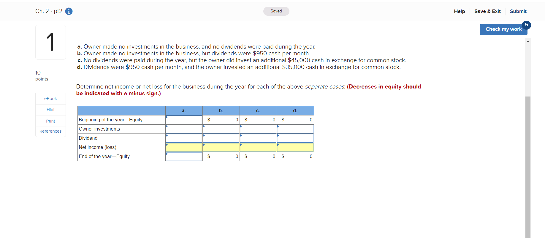 Solved Ch. 2 - pt2 0 Saved Help Save & Exit Submit 5 Check | Chegg.com