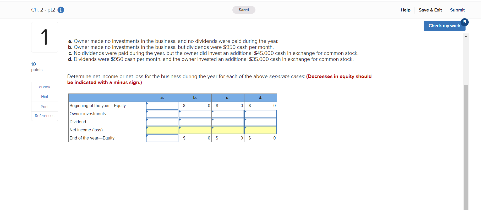 Solved Ch. 2 - Pt2 0 Saved Help Save & Exit Submit 5 Check | Chegg.com