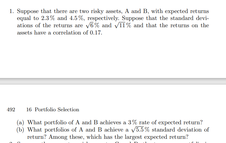 Solved 1. Suppose That There Are Two Risky Assets, A And B, | Chegg.com