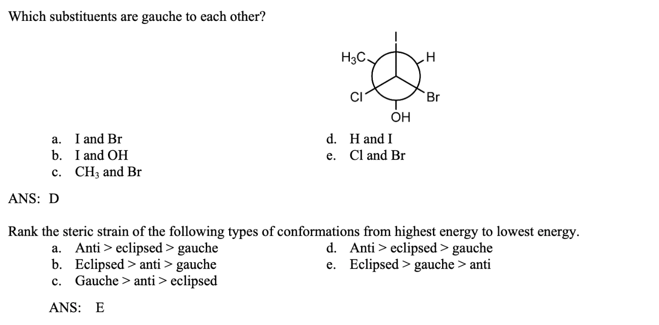 Solved Which Substituents Are Gauche To Each Other? H3C Y | Chegg.com