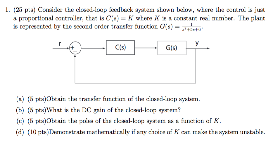 Solved 1. (25 pts) Consider the closed-loop feedback system | Chegg.com