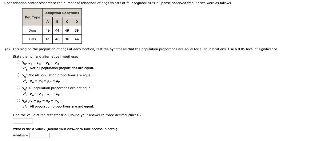 Solved A pet adoption center researched the number of | Chegg.com