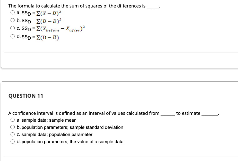 Solved The formula to calculate the sum of squares of the | Chegg.com