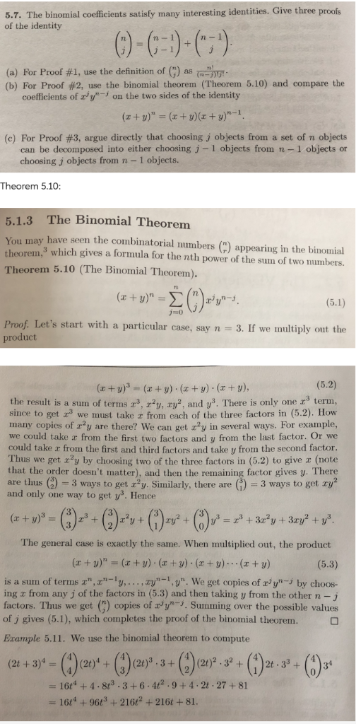 Solved 5.7. The binomial coefficients satisfy many | Chegg.com