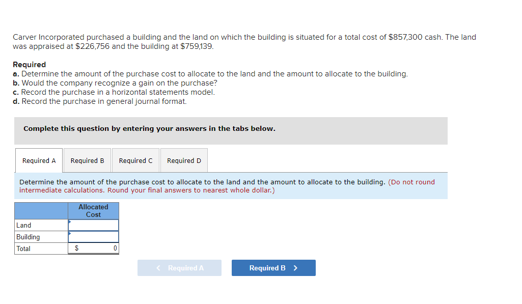Solved Carver Incorporated purchased a building and the land | Chegg.com