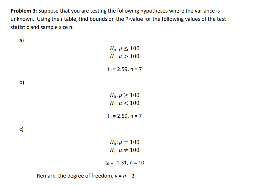 Problem 3: Suppose that you are testing the following | Chegg.com